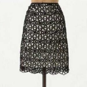 Postage stamp by Anthropologie skirt black floral appliqué overlay cream lined 2